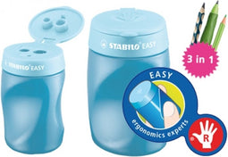 STABILO EASYsharpener - Ergonomische 3 in 1 Puntenslijper - Rechtshandig - Blauw - Geschikt Voor Alle Potloden