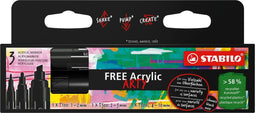STABILO FREE - Acryl Marker - Mixed Tip Set - Zwart - 3 Verschillende Tip Sizes