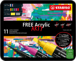 STABILO FREE - Acryl Marker - Start Set - 11 Acryl Markers - 3 Verschillende Tip Sizes
