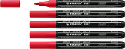 STABILO FREE - Acryl Marker - T100 - Ronde Punt - 1-2 mm - Karmijn Rood - Doos 5 stuks