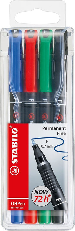 STABILO OHPen universal permanent, 4 Pack permanente marker Zwart, Blauw, Groen, Rood Kogelpunt 4 stuk(s)