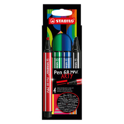 STABILO pen 68 max arty viltstift met dikke beitelpuntetui 4 kleuren