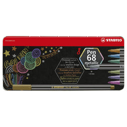 Stabilo pen 68 metallic metalen doos viltstiften, 8st.
