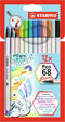 STABILO Pen 68 - Premium Brush Viltstift - Met Flexibele Penseelpunt - Etui Met 12 Verschillende Kleuren