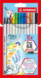 STABILO Pen 68 - Premium Brush Viltstift - Met Flexibele Penseelpunt - Etui Met 12 Verschillende Kleuren