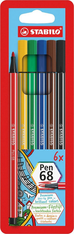 STABILO Pen 68 - Premium Viltstift - Etui Met 6 Kleuren
