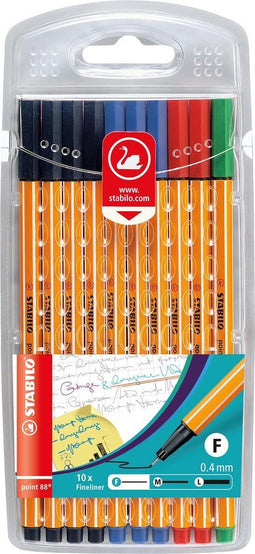 STABILO point 88 - Fineliner 0,4 mm – 4 Standaard Kleuren - Etui 10 Stuks