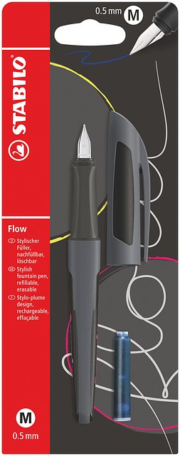Stabilo - Vulpen flow active m antraciet | 5 stuks
