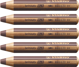 STABILO Woody 3 in 1 - Multitalent Potlood - Bruin - Doos Met 5 Stuks