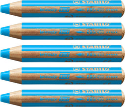 STABILO Woody 3 in 1 - Multitalent Potlood - Cyaan Blauw - Doos Met 5 Stuks
