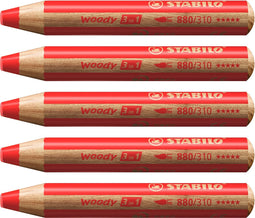 STABILO Woody 3 in 1 - Multitalent Potlood - Rood - Doos Met 5 Stuks