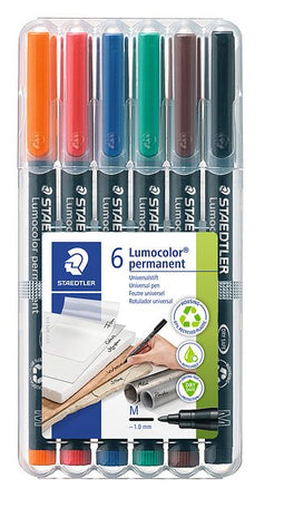 Staedtler - Lumocoler 317, OHP-marker, permanent, 1,0 mm, etui van 6 stuks in geassorteerde klassieke kleur