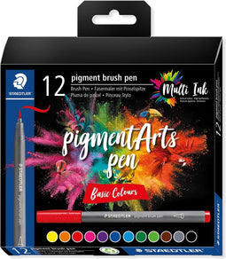 Staedtler Pigment Arts brush pen, etui van 12 stuks, Basic Colours 10 stuks