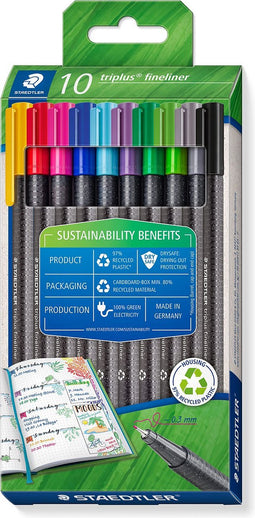 Staedtler Triplus fineliner eco, doosje van 10 stuks, assorti