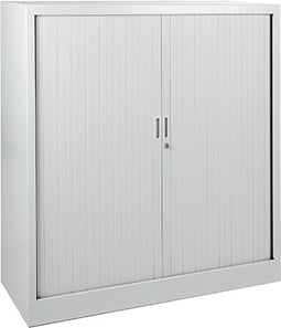 Stalen roldeurkast 118x120x43cm Wit frame, topblad Beuken