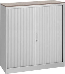 Stalen roldeurkast 135x120x43cm bladkleur Lichtgrijs framekleur Aluminium (RAL9006)