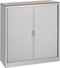 Stalen roldeurkast 135x120x43cm bladkleur Logan eiken framekleur Aluminium (RAL9006)