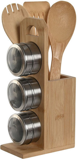 Standaard voor keukengerei Home ESPRIT Bamboe Roestvrij staal 8 x 13 x 27 cm 6 Onderdelen