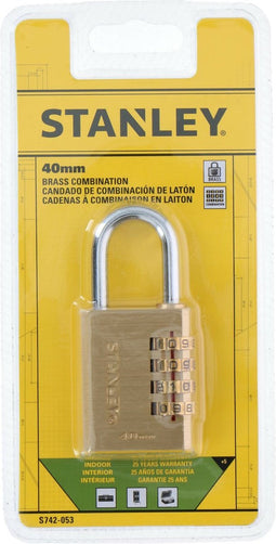 Stanley Hangslot- Cijferslot 4 Cijfers - 40 MM - Massief Messing