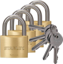 Stanley Hangslot Set met Sleutel - 4 Stuks - 50 MM - Massief Messing Sloten