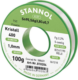Stannol Flowtin TS Soldeertin, loodvrij Spoel Sn95,5Ag3,8Cu0,7 REL0 100 g 1 mm