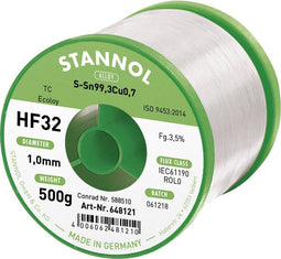 Stannol HF32 3500 Soldeertin, loodvrij Spoel Sn99,3Cu0,7 REL0 500 g 1 mm