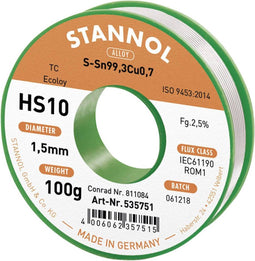 Stannol HS10 2510 Soldeertin, loodvrij Spoel Sn99,3Cu0,7 100 g 1.5 mm