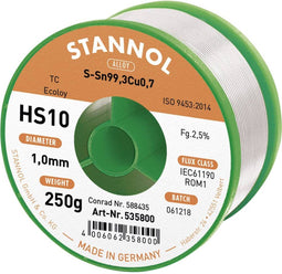 Stannol HS10 2510 Soldeertin, loodvrij Spoel Sn99,3Cu0,7 250 g 1 mm