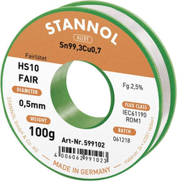 Stannol HS10-Fair Soldeertin Spoel Sn99,3Cu0,7 100 g 0.5 mm