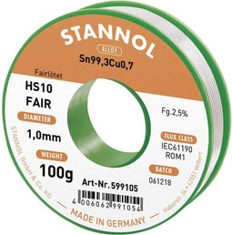 Stannol HS10-Fair Soldeertin Spoel Sn99,3Cu0,7 100 g 1 mm