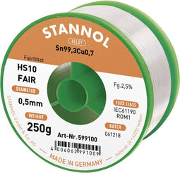 Stannol HS10-Fair Soldeertin Spoel Sn99,3Cu0,7 250 g 0.5 mm