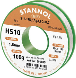 Stannol - HS10 Soldeertin (Loodvrij) - 1,5 mm - 100 g