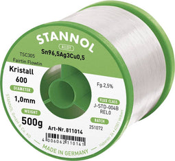 Stannol Kristall 600 Fairtin Soldeertin, loodvrij Loodvrij Sn96,5Ag3Cu0,5 REL0 500 g 1 mm