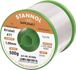 Stannol Kristall 611 Fairtin Soldeertin, loodvrij Loodvrij Sn99,3Cu0,7 REM1