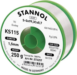 Stannol KS115 Soldeertin, loodvrij Spoel Sn99,3Cu0,7 ROM1 250 g 1.5 mm