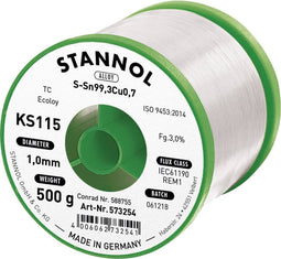 Stannol KS115 Soldeertin, loodvrij Spoel Sn99,3Cu0,7 ROM1 500 g 1 mm