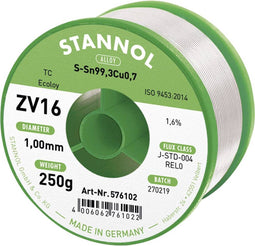 Stannol ZV16 Soldeertin, loodvrij Loodvrij Sn99,3Cu0,7 REL0 250 g 1 mm