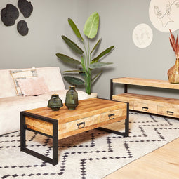 StarFurn Salontafel Boaz met 2 Lades Naturel Mangohout 120cm