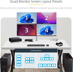 StarTech.com 4-Port KM Switch met Mouse Switching, USB Switch voor Toetsenbord/Muis, 3.5mm/USB Audio, Randapparatuur delen voor 4 Computers, TAA Compliant