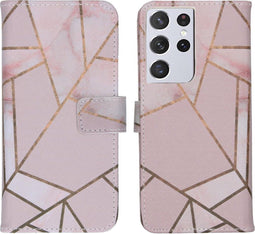 iMoshion Hoesje Geschikt voor Samsung Galaxy S21 Ultra Hoesje Met Pasjeshouder - iMoshion Design Softcase Bookcase - Meerkleurig / Pink Graphic