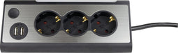 Stekkerdoos 3-voudig met LED en 2 USB aansluitingen