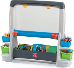 Step2 Jumbo Art Easel Schoolbord / Tekenbord / Krijtbord voor kinderen - Tweezijdig Schrijfbord van Kunststof met accessoires incl. vakjes en clips - 38x126x109cm