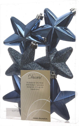 Ster plastic glans-mat-glitter 2x7.5x7.5cm nacht blauw