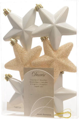 Ster plastic glans-mat-glitter 7.5cm wolwit