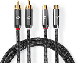 Stereo-Audiokabel - 2x RCA Male - 2x RCA Female - Verguld - 2.00 m - Rond - Grijs / Gun Metal Grijs - Cover Window Box