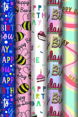 Stewo - Inpakpapier happy bee day 200x70cm ass | 6 stuks