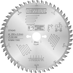 DeWalt DT4345-QZ - Cirkelzaagblad 250x30mm 60T - Voor HPL-compact materiaal - Hoge afwerkingsgraad (1 stuk)