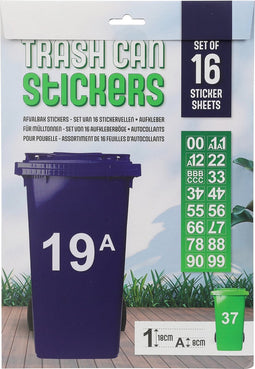 Stickervellen voor afvalbak - plak cijfers en letters - wit - 18 cm/9 cm - huisnummer - 16 stickers