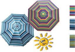 Strandparasol met knik polyester 180x180x190cm gestreept UPF30+