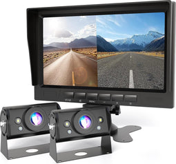 Strex Achteruitrijcamera Set Bedraad Met 2 Camera's (tegelijk bekijken) - HD 1080P - 7" Scherm - 18LED Nachtzicht 15m - IP69 Waterdicht - Achteruitrij Camera